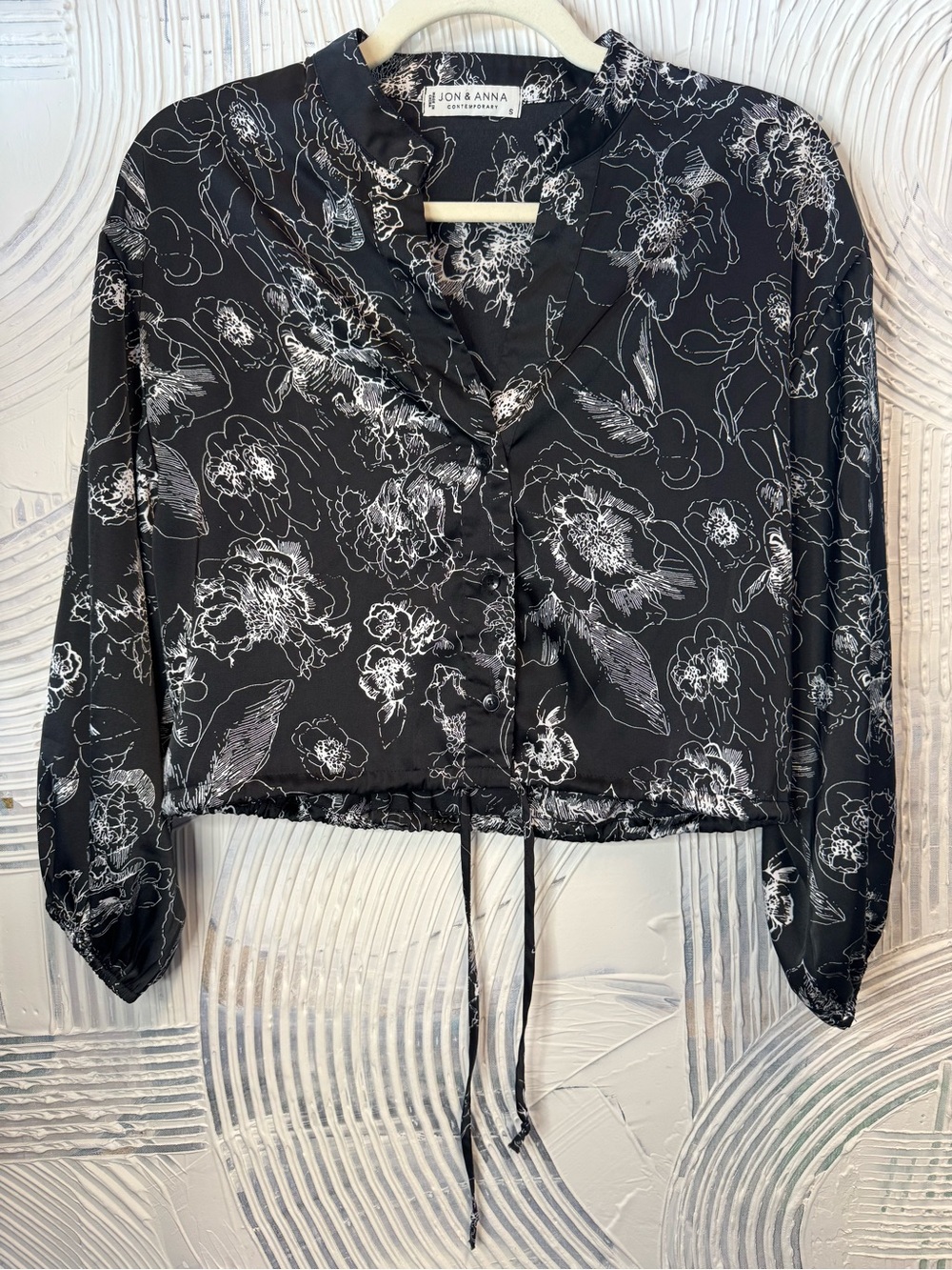 Jon & Anna Black Floral Tie-Front Ruffle Blouse